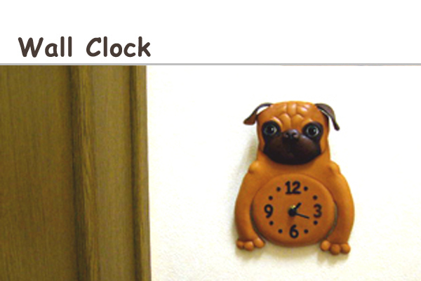 Pug Handmade Genuine Leather Desk Clock *VANCA* Made in Japan #26520 