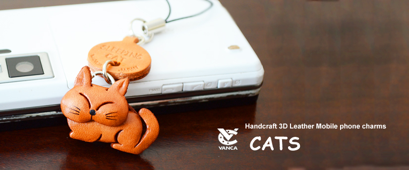 handcrafted leather cats phone charm 