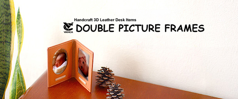 handcrafted leather desk item double picture frames