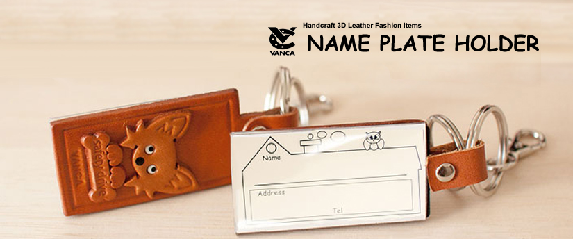 handcrafted leather desk item name plate holder