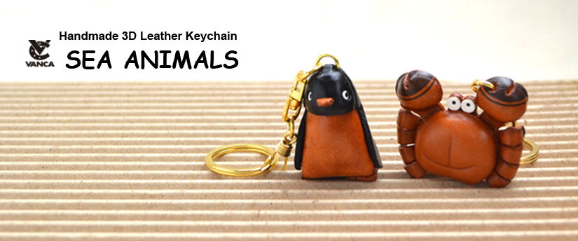 handcrafted leather keychain sea animals