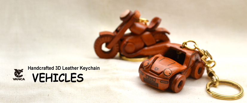 handcrafted leather keychain vehicles