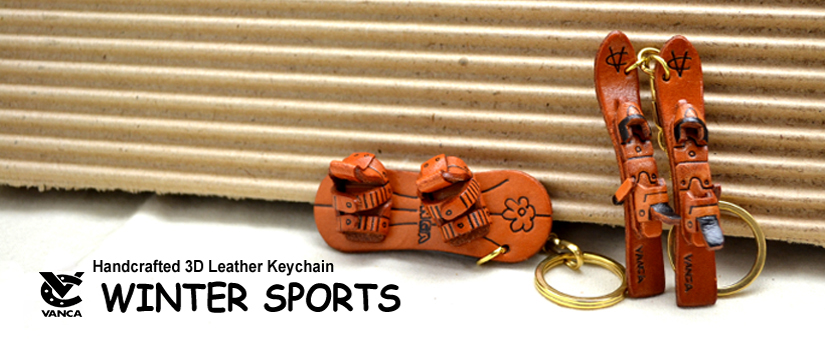 handcrafted leather keychain winter sports