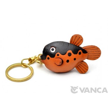 Globe/Blow/Puffer Fish Leather Keychain(L)