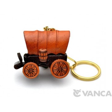 Covered Wagon Leather Keychain(L)