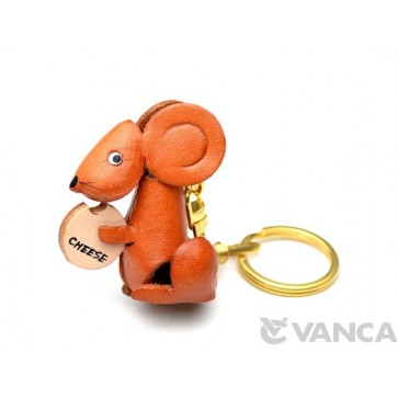 Mouse with Cheese Leather Keychain(L)