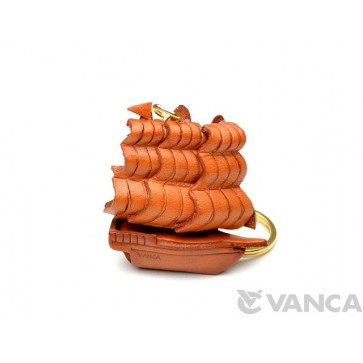 Historical Sailing Boat Leather Keychain(L)