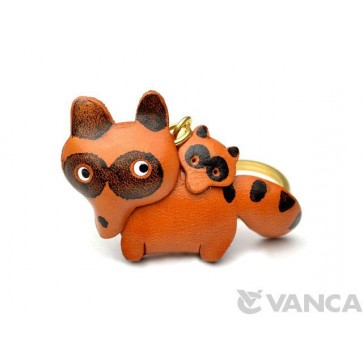 Racoon dog Family Leather Keychain(L)