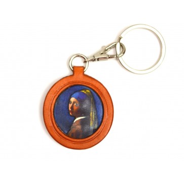 Vermeer's Girls with Pearl Earring Leather plate Keychain