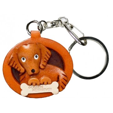 Golden Retriever Leather Dog plate Keychain