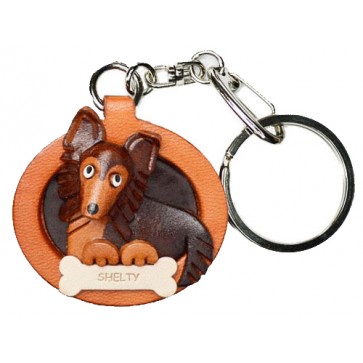 Shetland Sheepdog Leather Dog plate Keychain