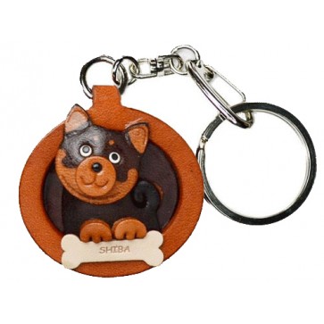 Shiba Black&Tan Leather Dog plate Keychain