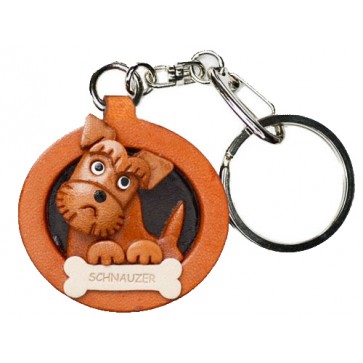 Schnauzer Leather Dog plate Keychain