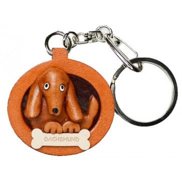 Dachshund Smooth Leather Dog plate Keychain