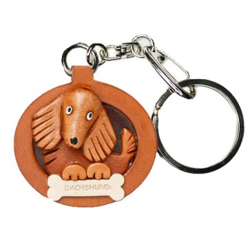 Dachshund Long Hair Leather Dog plate Keychain