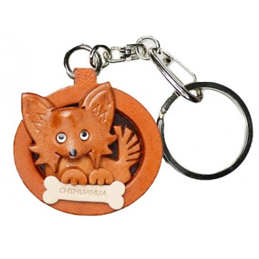 Chihuahua Long Haird Leather Dog plate Keychain