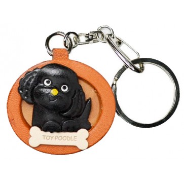 Toy Poodle Black Leather Dog plate Keychain