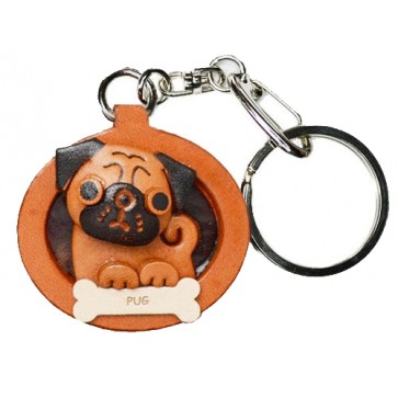 Pug Leather Dog plate Keychain