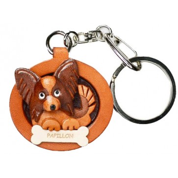 Papillon Leather Dog plate Keychain