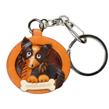 Border Collie Leather Dog plate Keychain