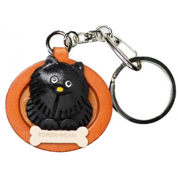 Pomeranian Black Leather Dog plate Keychain