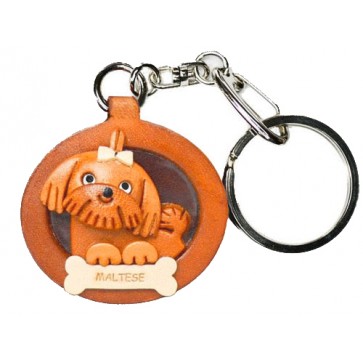 Maltese Leather Dog plate Keychain