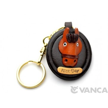 Horse Head Oval plate Leather Keychain(L)