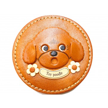 TOY POODLE genuine leather handmade compact mirror #26689
