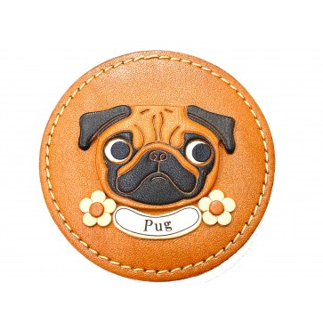 PUG genuine leather handmade compact mirror #26690