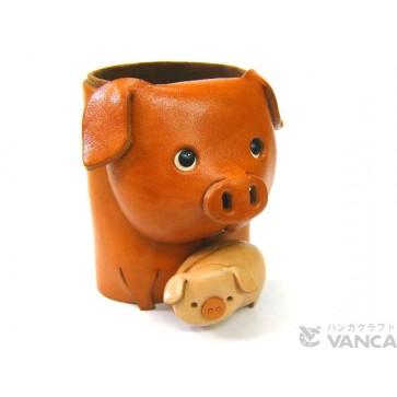 Pig Handmade Leather Animal Eyeglasses Holder/Stand #26210