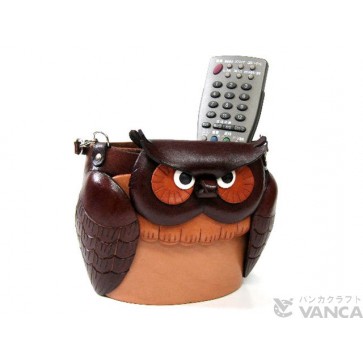 Dual Eyeglasses Holder Big Owl Handmade Leather 
