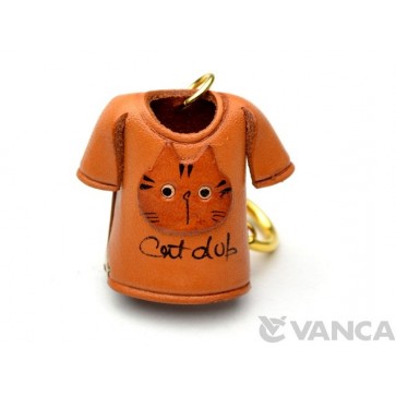 Cat T-shirt Leather Keychain