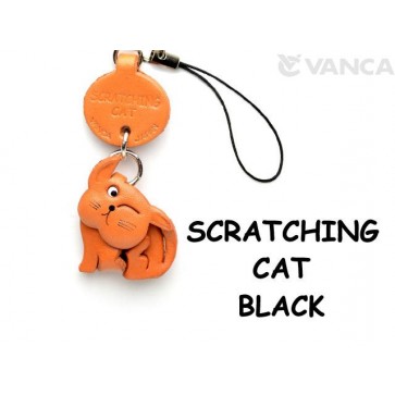 Scratching Japanese Leather Cellularphone Charm Cat
