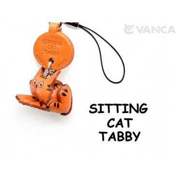 Tabby Sitting Cat Japanese Leather Cellularphone Charm
