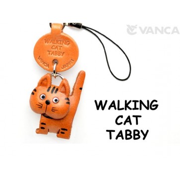 Tabby Walking Japanese Leather Cellularphone Charm Cat #46405