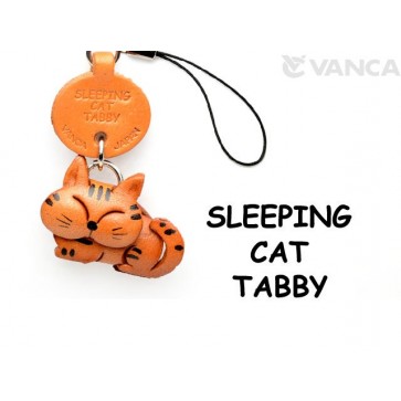 Tabby Sleeping Cat Japanese Leather Cellularphone Charm