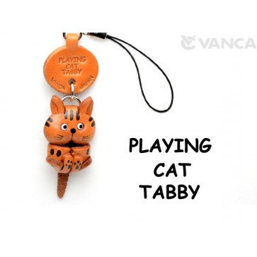 Tabby Playing Japanese Leather Cellularphone Charm Cat #46401