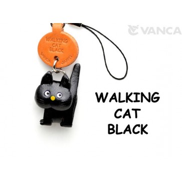 Black Walking Japanese Leather Cellularphone Charm Cat