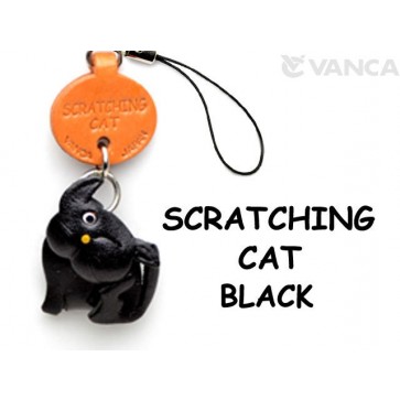 Black Scratching Japanese Leather Cellularphone Charm Cat