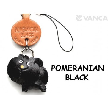 Pomeranian Black Leather Cellularphone Charm