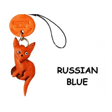 Russian Blue Japanese Leather Cellularphone Charm Cat #46419