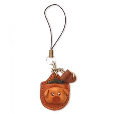 Pig Japanese Leather Cellularphone Charm Magnifying glass