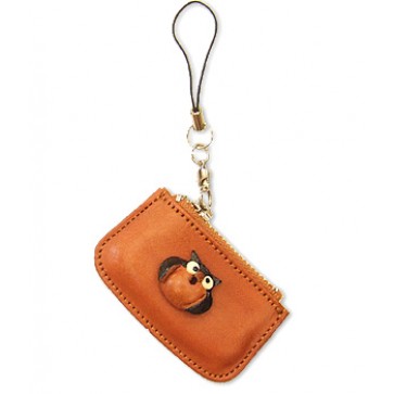 Owl Japanese Leather Cellularphone Charm Change Purse 