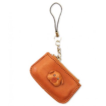 Pig Japanese Leather Cellularphone Charm Change Purse