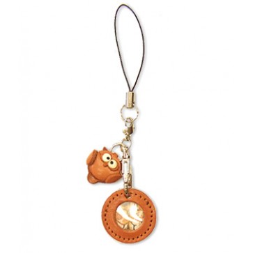 Owl Japanese Leather Cellularphone Charm Picture Frame Round 