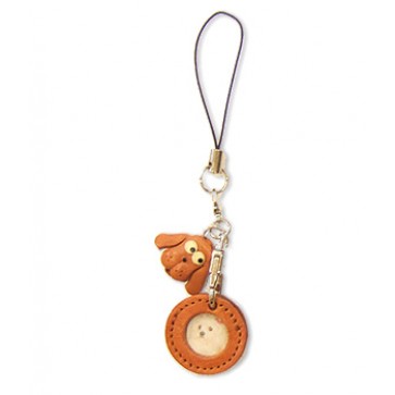 Dog Japanese Leather Cellularphone Charm Picture Frame Round