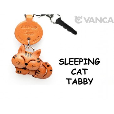 Tabby Sleeping Cat Leather Earphone Jack Accessory #47404