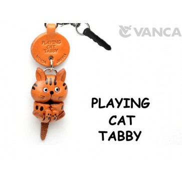 Tabby Playing Cat Leather Earphone Jack Accessory #47401