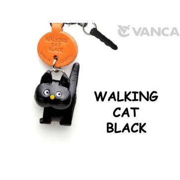 Walking Cat Black Leather Cat Earphone Jack Accessory