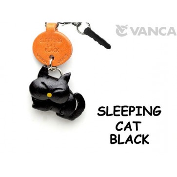 Sleeping Cat Black Leather Cat Earphone Jack Accessory